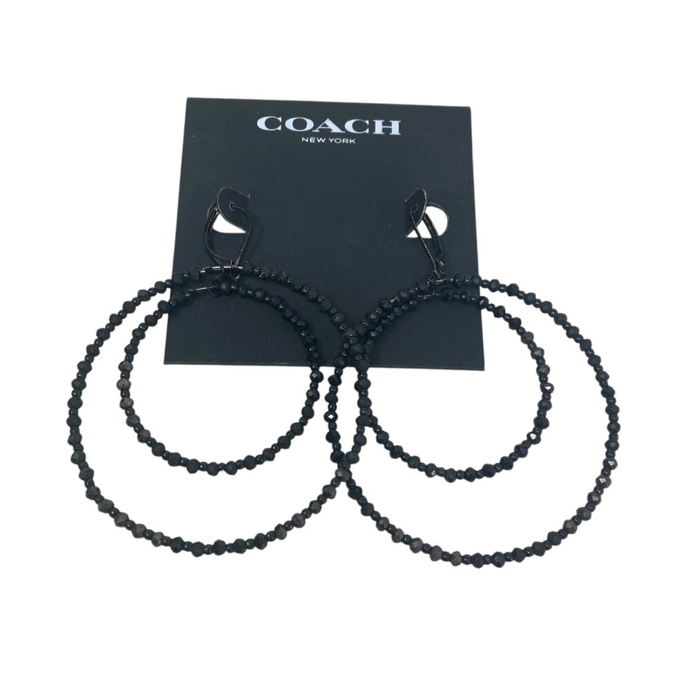 Coach Earrings Womens Black Beaded New
